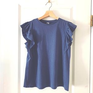 NWT Uniqlo Slate Blue Ruffle Sleeve T, Size S